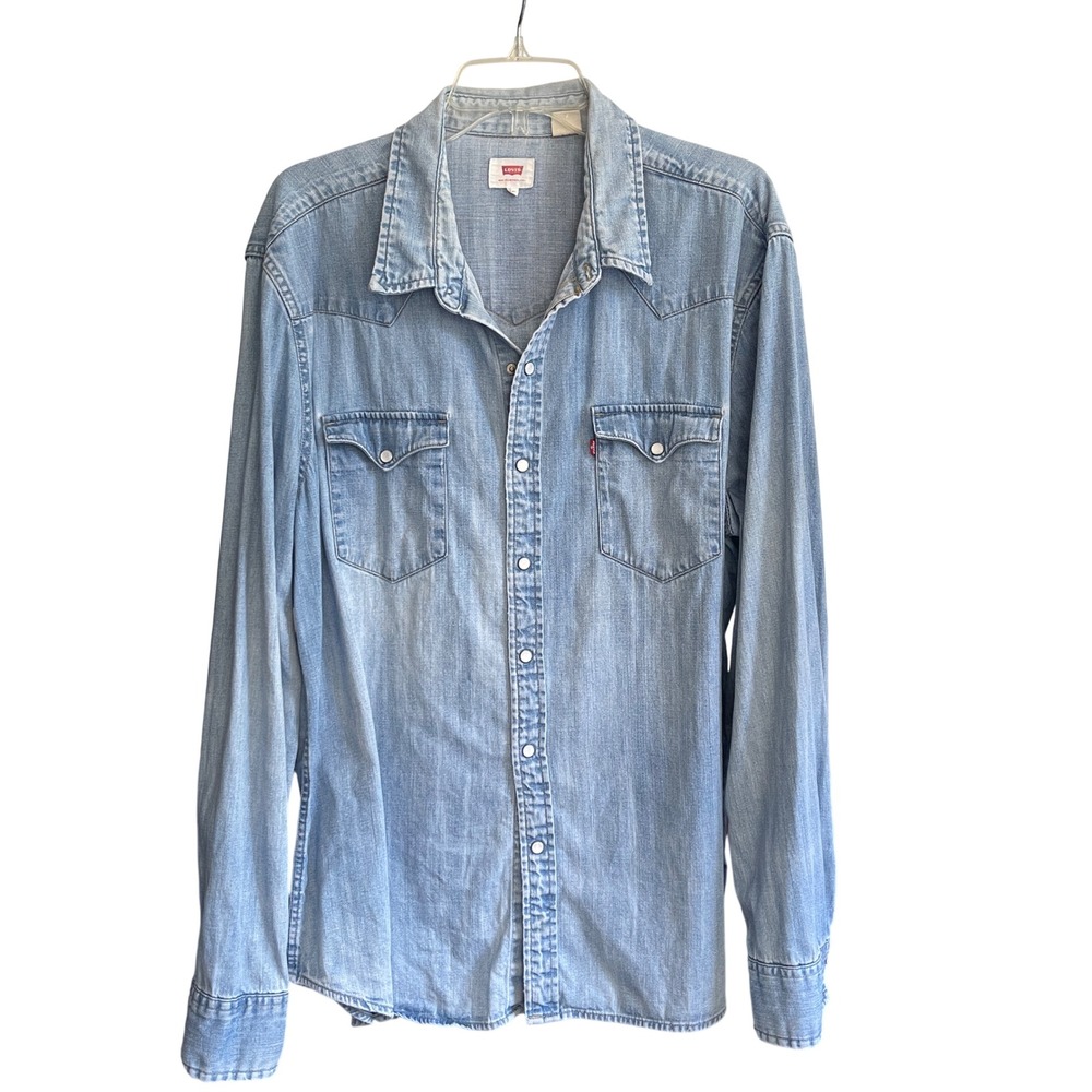 Levi's Iconic Western Denim Long Sleeve Snap Shirt Women XXL Light Vintage Wash - Picture 2 of 15